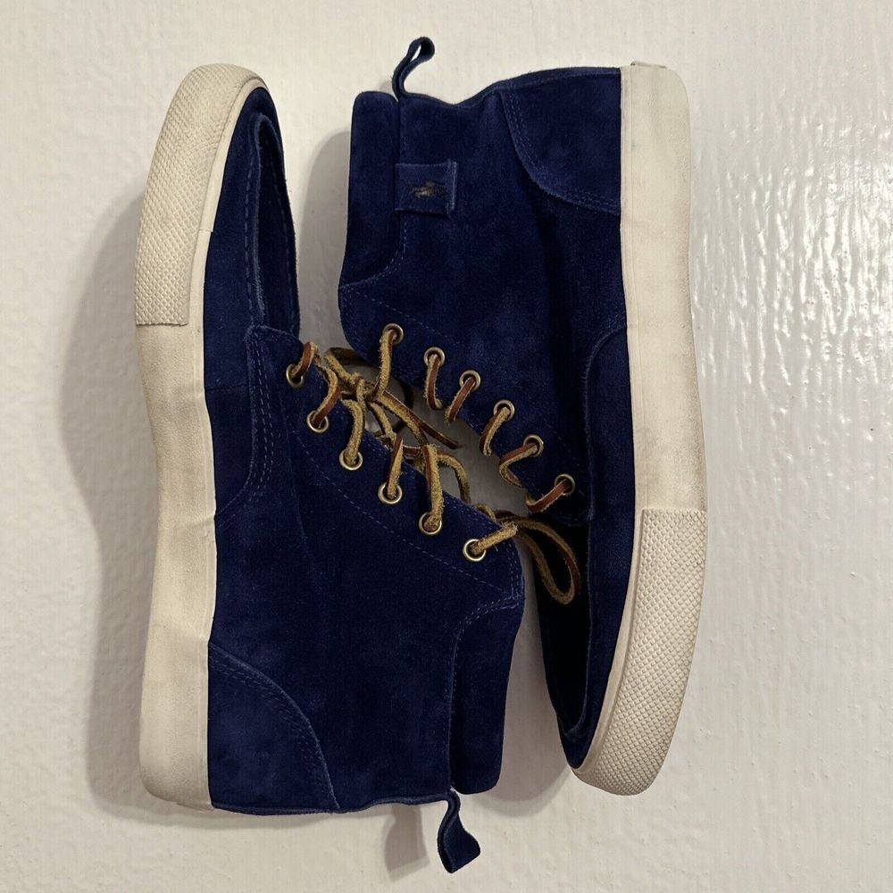 RARE Polo Ralph Lauren TEDD SZ 9.5 Blue Calf Suede Leather High Top Shoes - Picture 1 of 10